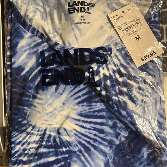 Women's Lands' End UPF 50 Long Sleeve Rash Guard Blue Palm Print - Picture 2 of 2